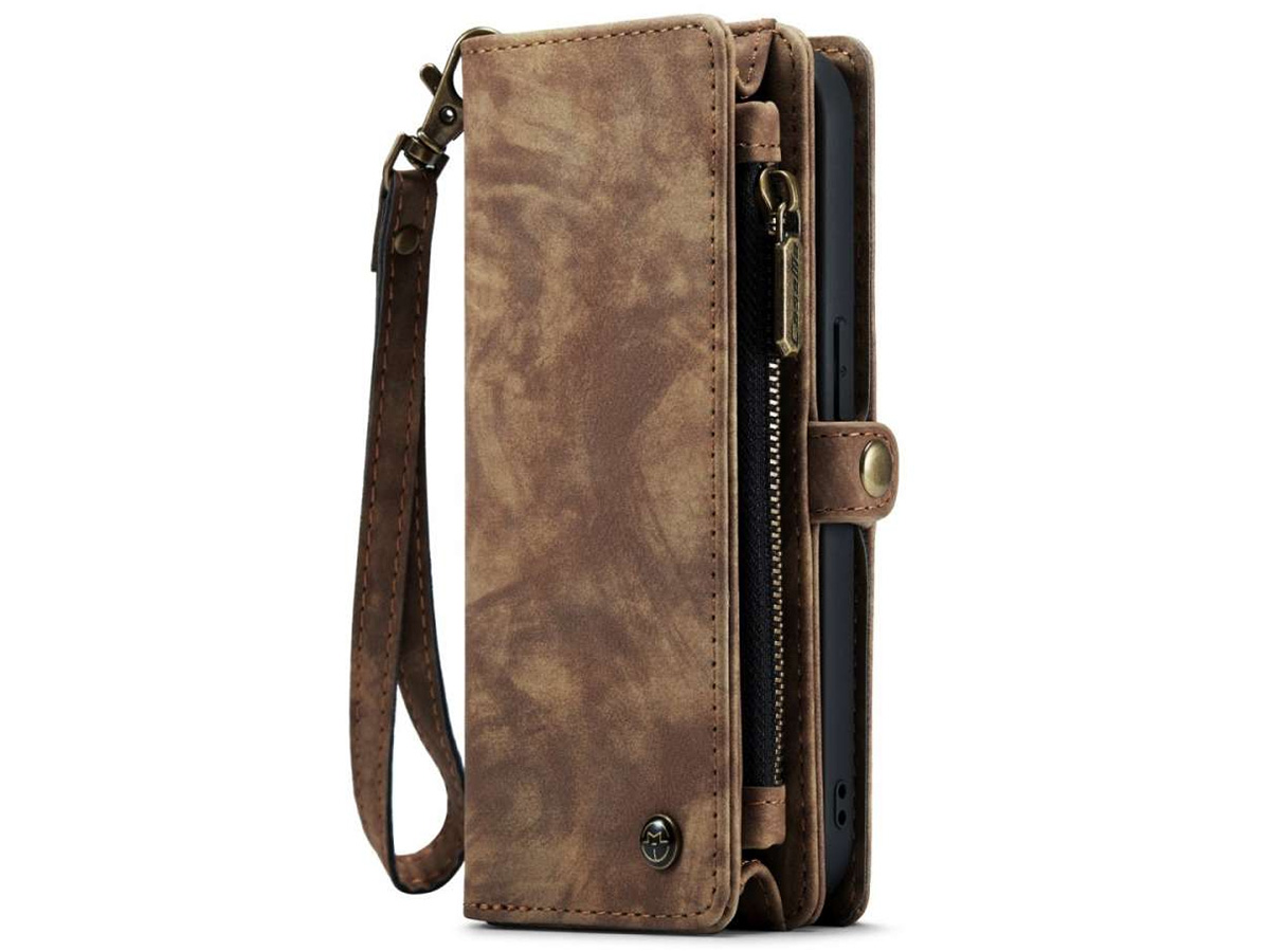 CaseMe 2in1 Wallet Case met Ritsvak Bruin - iPhone 15 Plus Hoesje