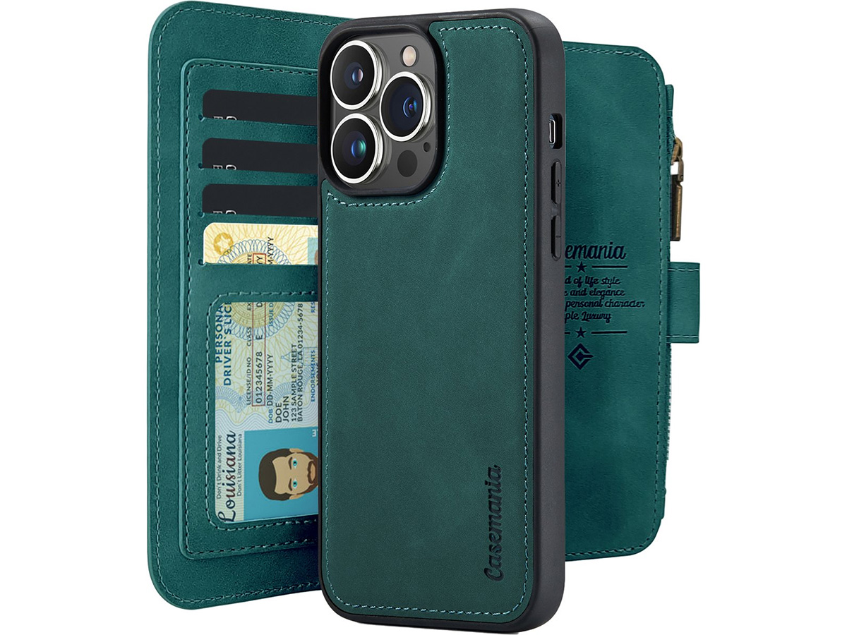 CaseMania 2in1 Wallet Ritsvak Case Groen - iPhone 15 Pro Hoesje