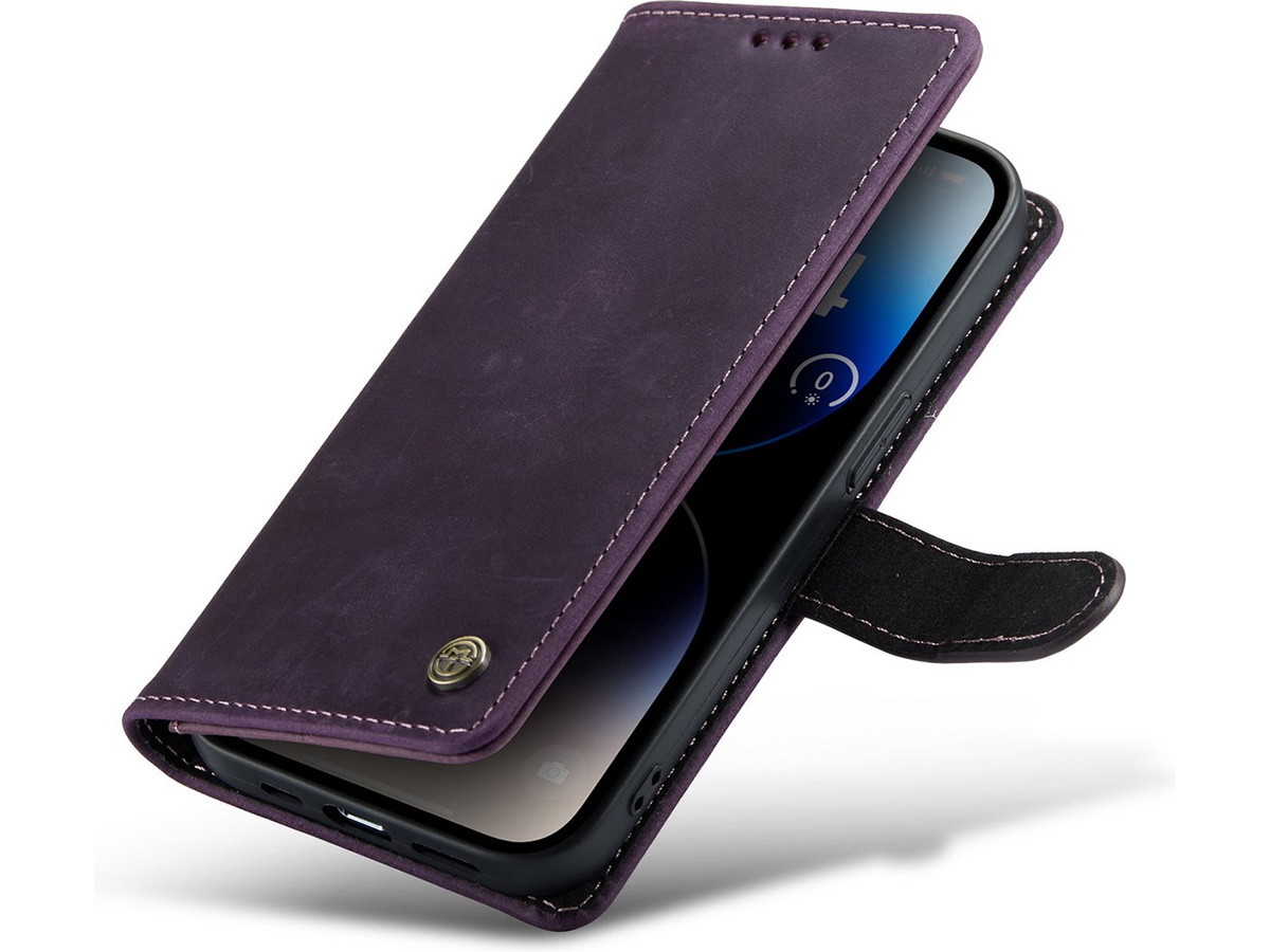 CaseMania Vintage Leather Case Paars - iPhone 15 Pro hoesje
