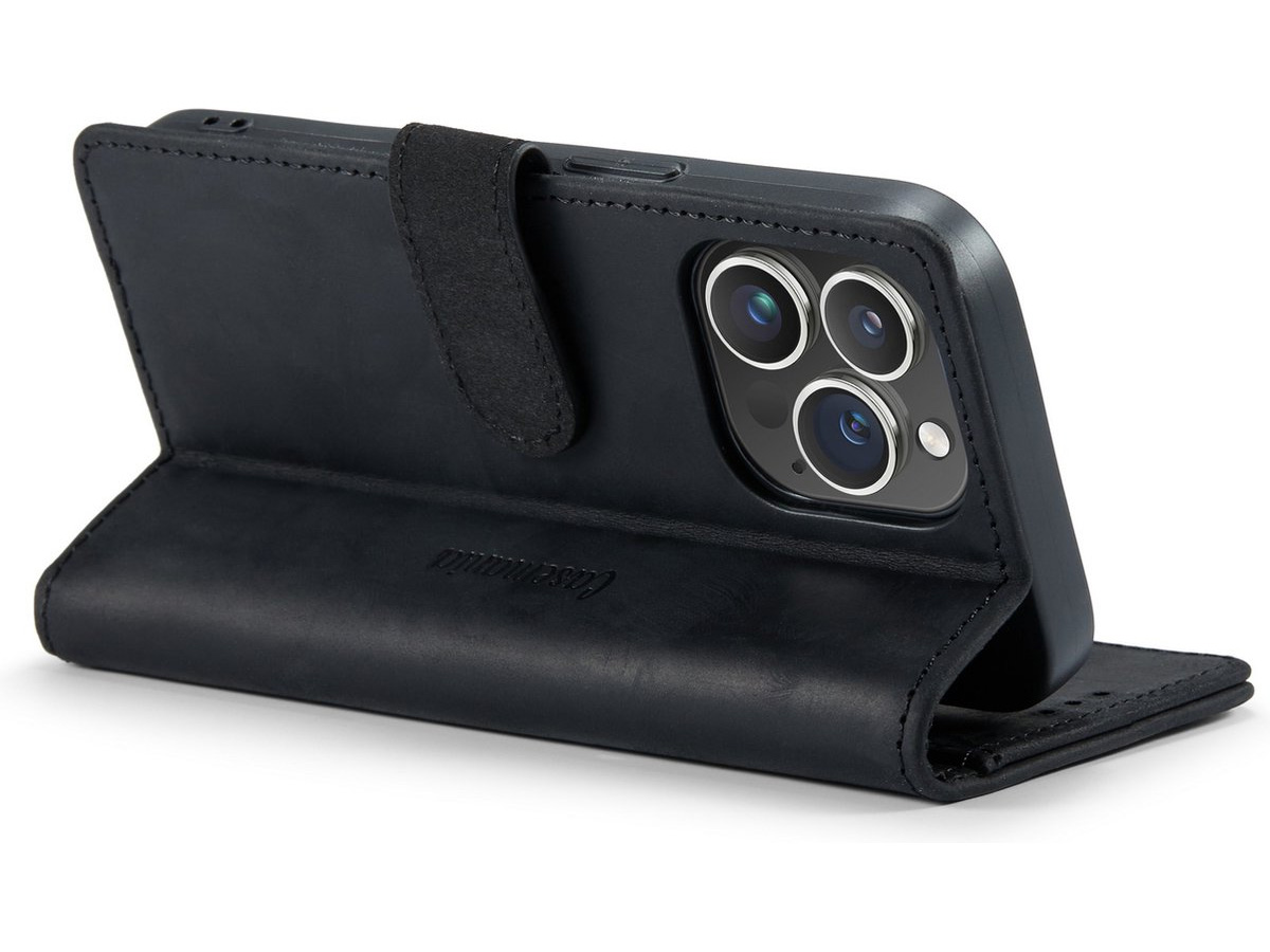 CaseMania Vintage Leather Case Zwart - iPhone 15 Pro hoesje