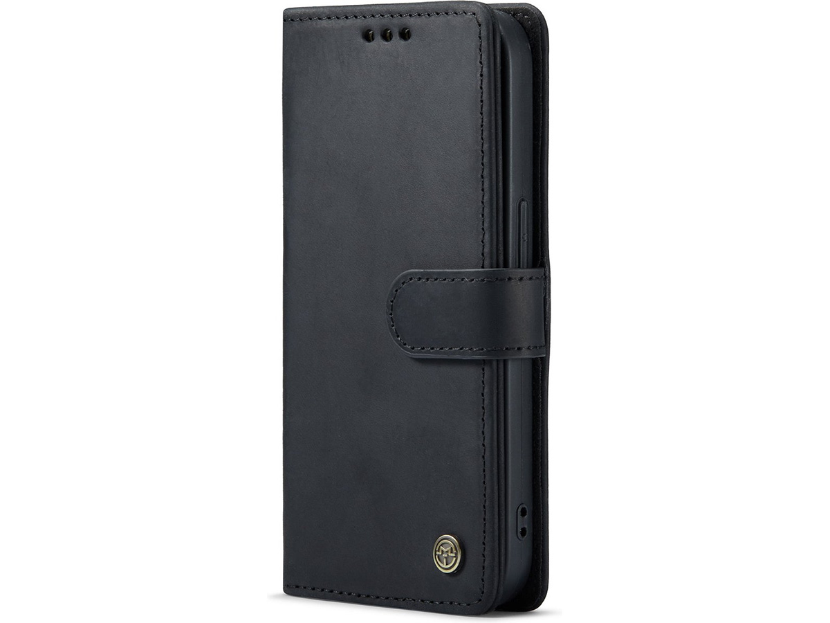 CaseMania Vintage Leather Case Zwart - iPhone 15 Pro hoesje