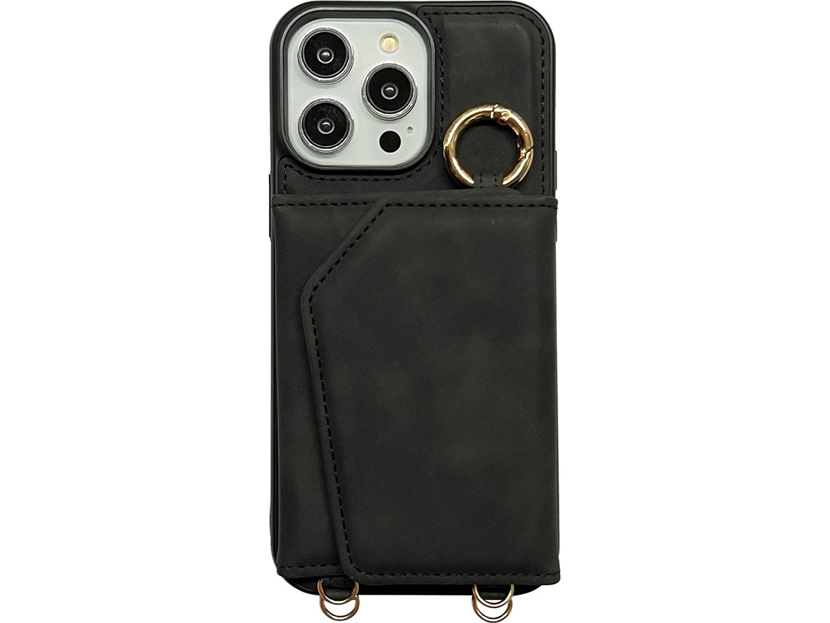 CaseMania 2in1 Koord Case Spiegel Wallet Zwart - iPhone 15 Pro Max Hoesje