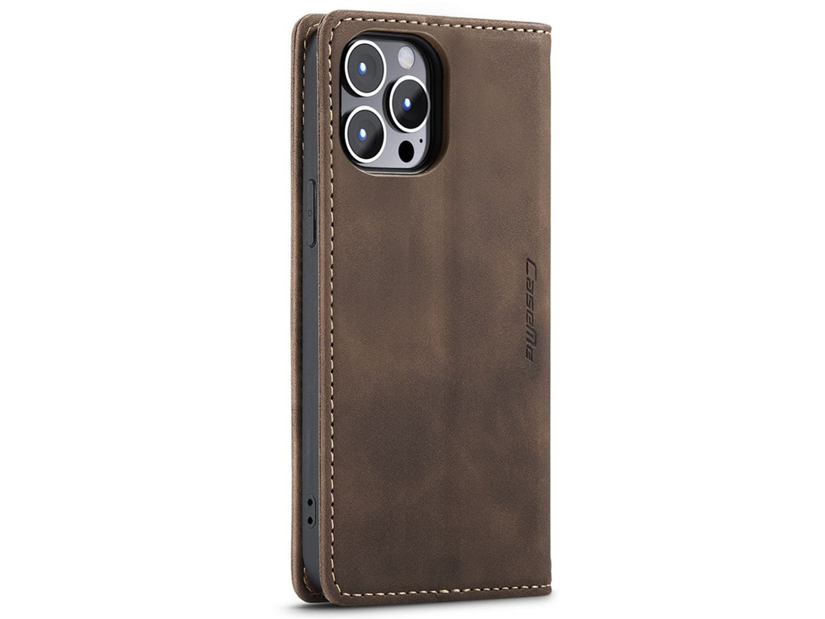 CaseMania Vintage Slim Bookcase Bruin - iPhone 15 Pro hoesje