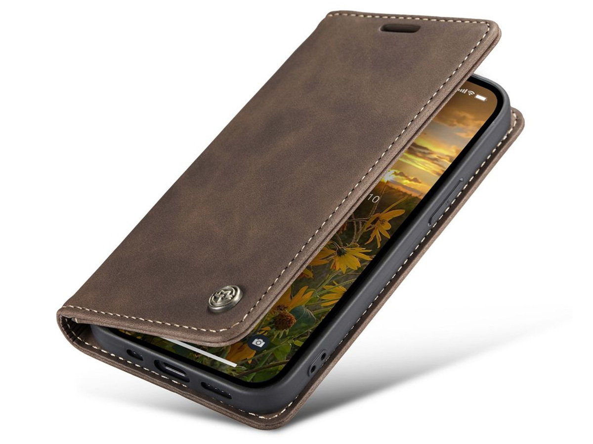 CaseMania Vintage Slim Bookcase Bruin - iPhone 15 Pro hoesje