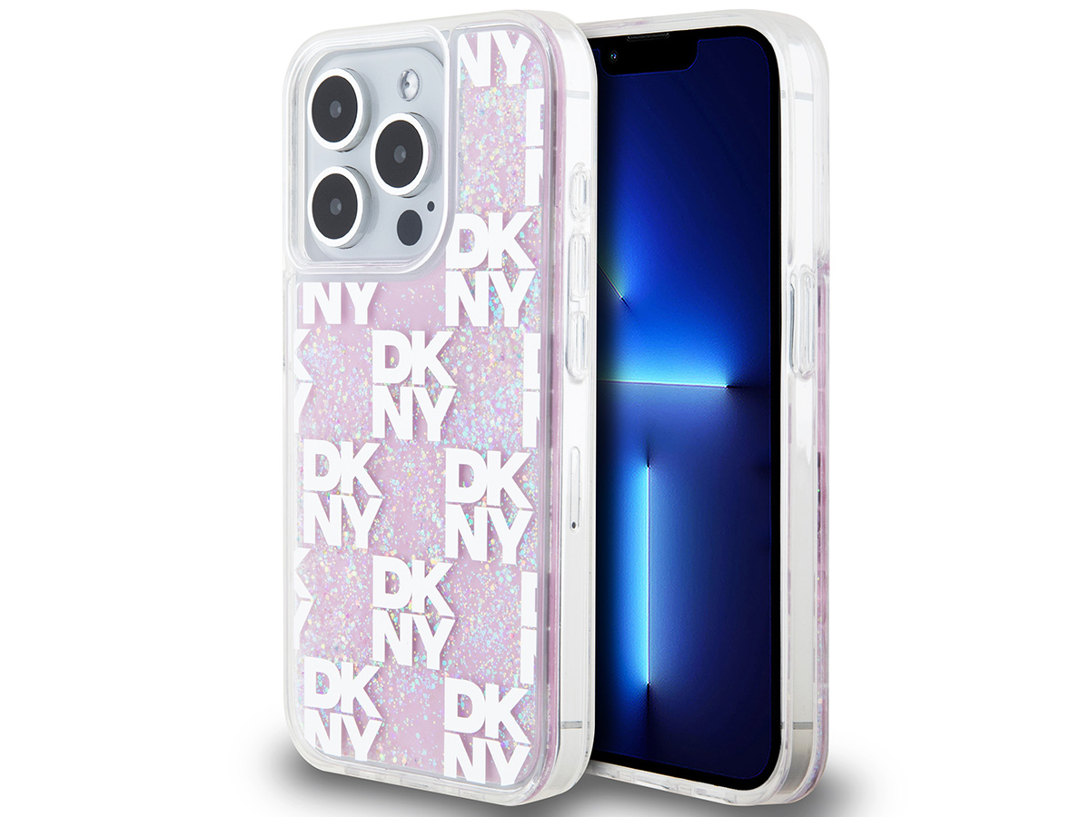 DKNY Liquid Glitter Case Roze - iPhone 15 Pro hoesje