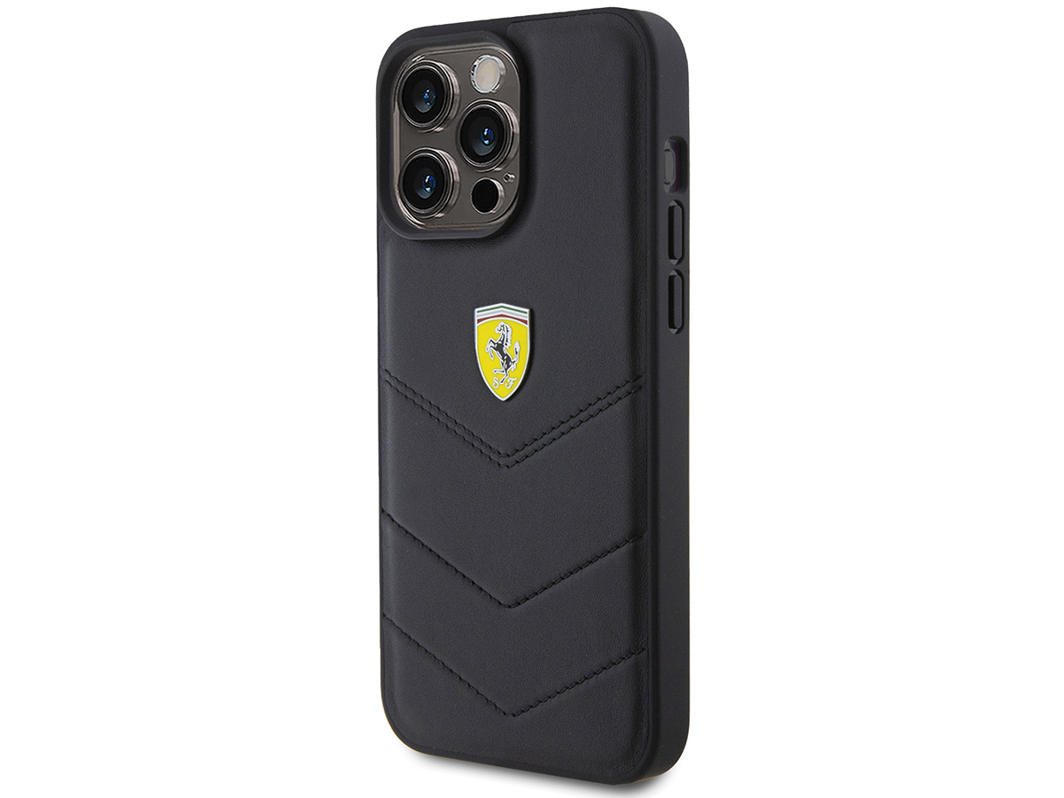 Ferrari Quilted Leather Case Zwart - iPhone 15 Pro Hoesje