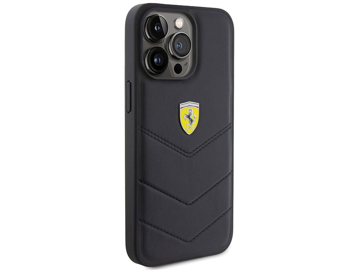 Ferrari Quilted Leather Case Zwart - iPhone 15 Pro Hoesje