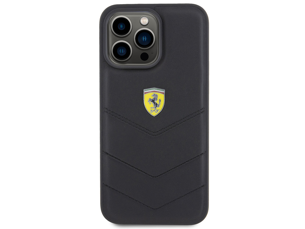 Ferrari Quilted Leather Case Zwart - iPhone 15 Pro Hoesje