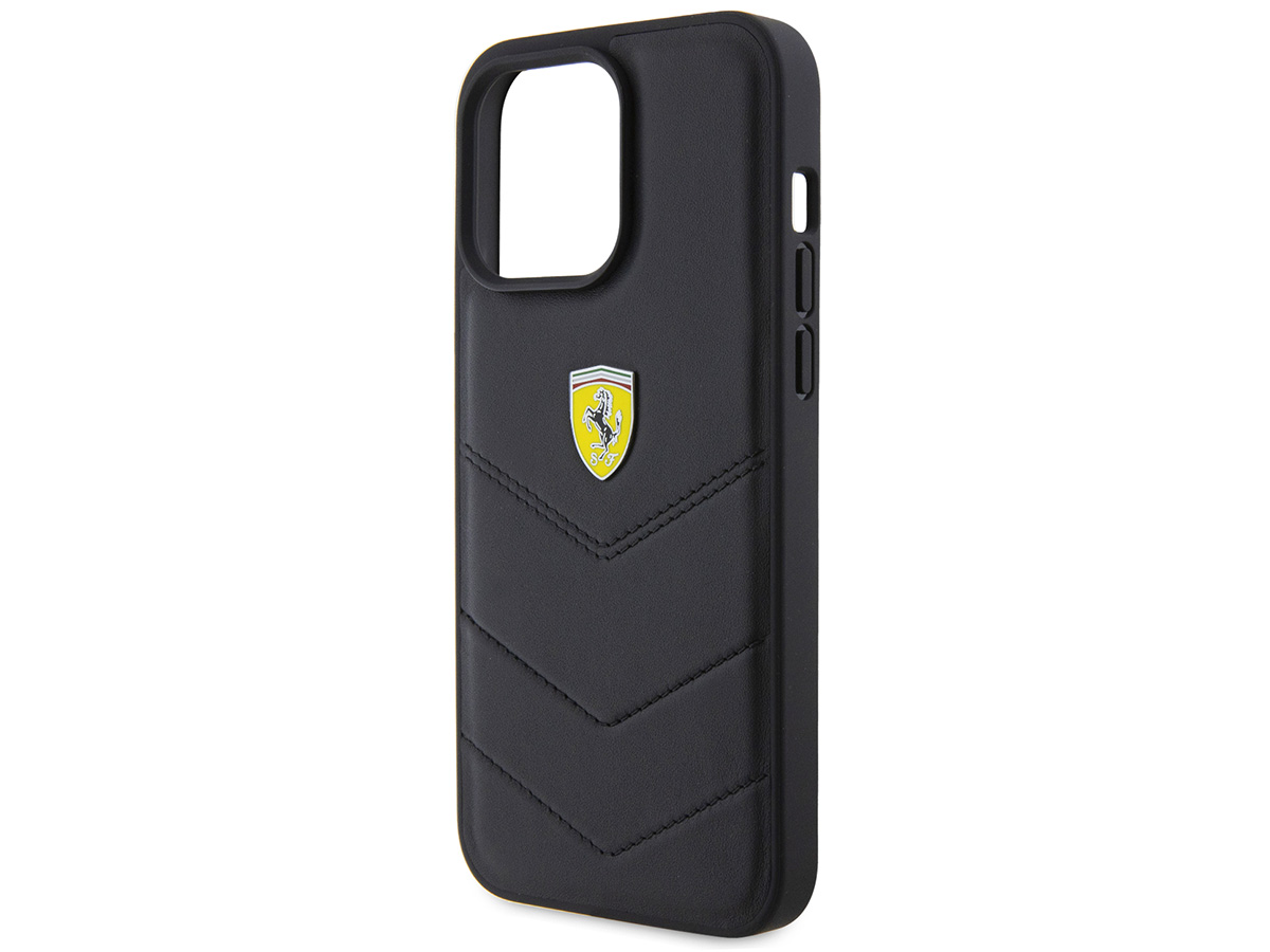 Ferrari Quilted Leather Case Zwart - iPhone 15 Pro Hoesje