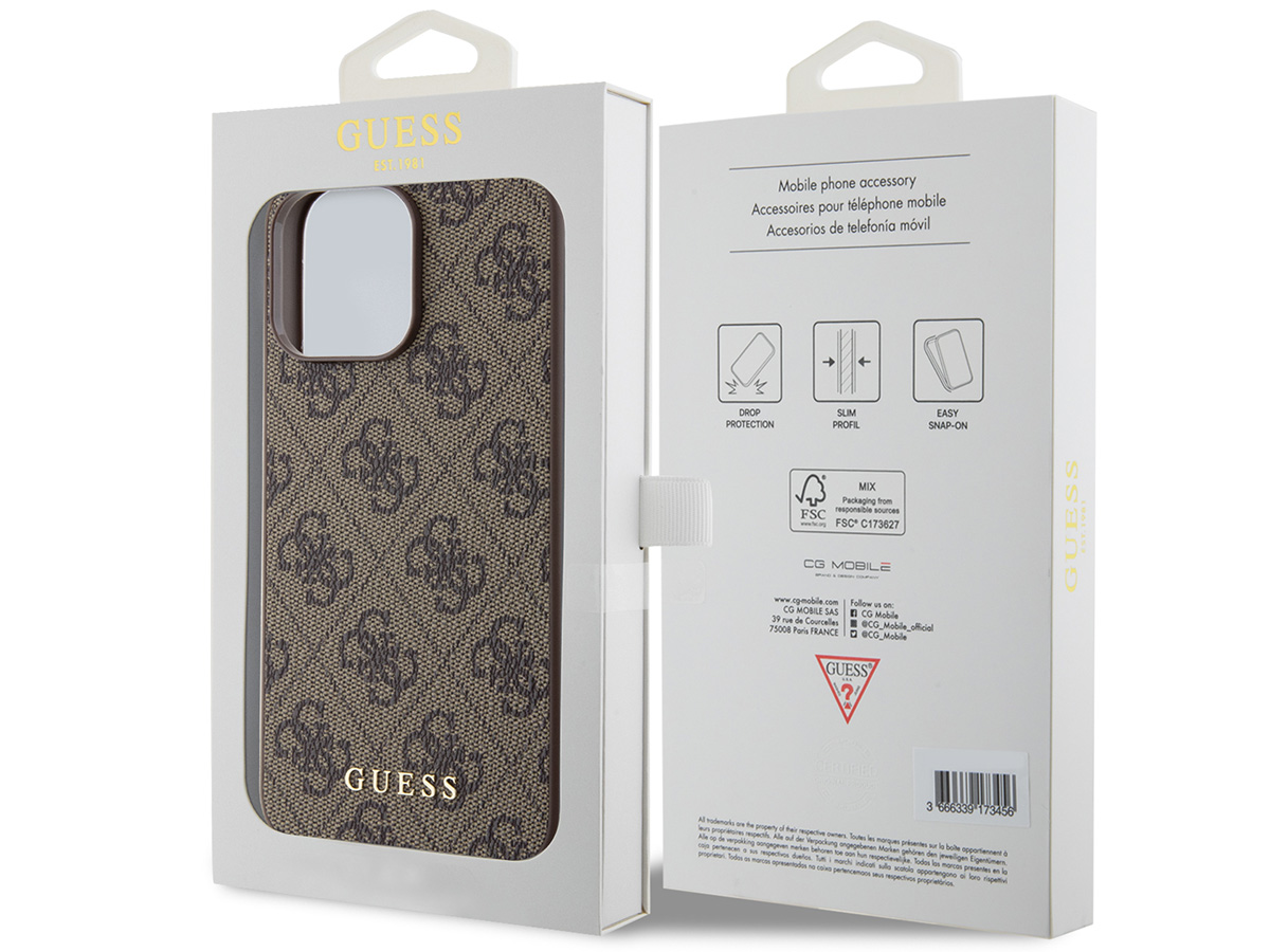 Guess 4G Monogram Case Bruin - iPhone 15 Pro hoesje