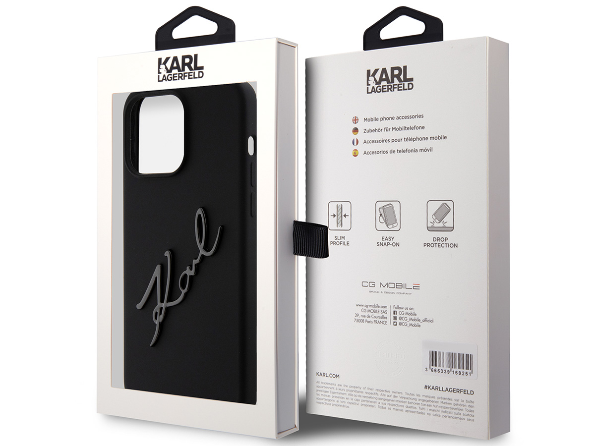 Karl Lagerfeld Metal Signature Case Zwart - iPhone 15 Pro hoesje