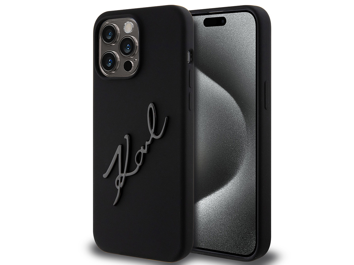 Karl Lagerfeld Metal Signature Case Zwart - iPhone 15 Pro hoesje