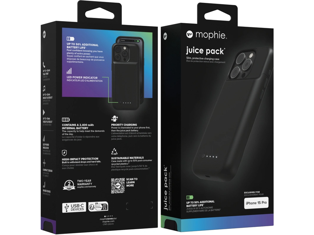 Mophie Juice Pack - iPhone 15 Pro Hoesje met 2400mAh Powerbank