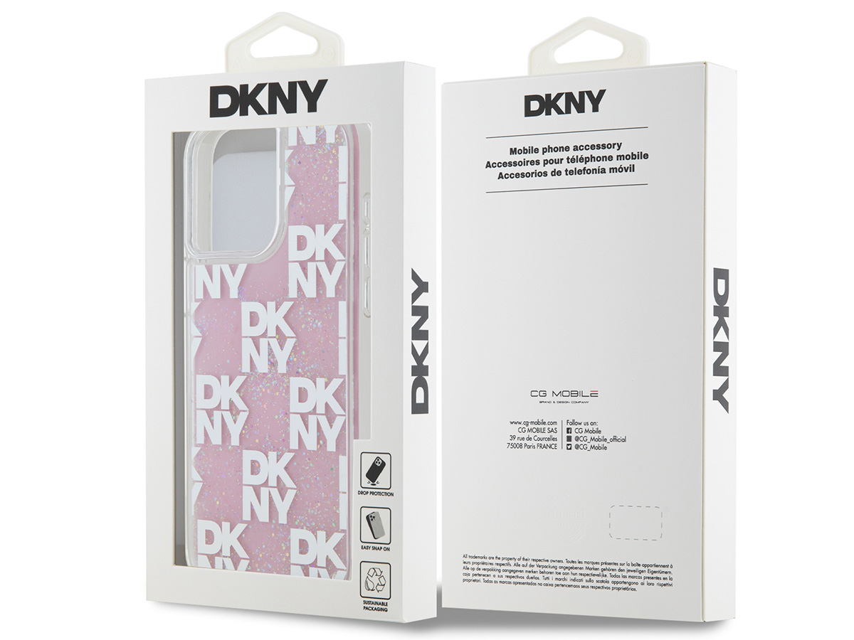 DKNY Liquid Glitter Case Roze - iPhone 15 Pro Max hoesje