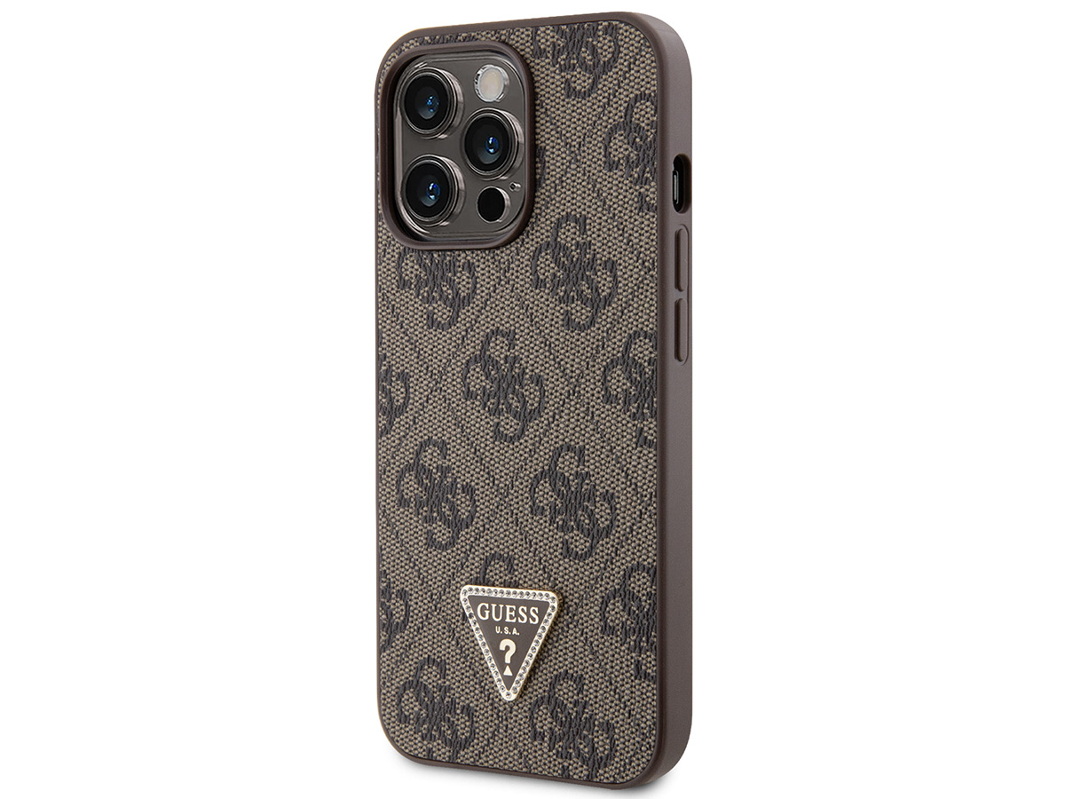 Guess 4G Monogram Necklace Case Bruin - iPhone 15 Pro Max hoesje Nekkoord