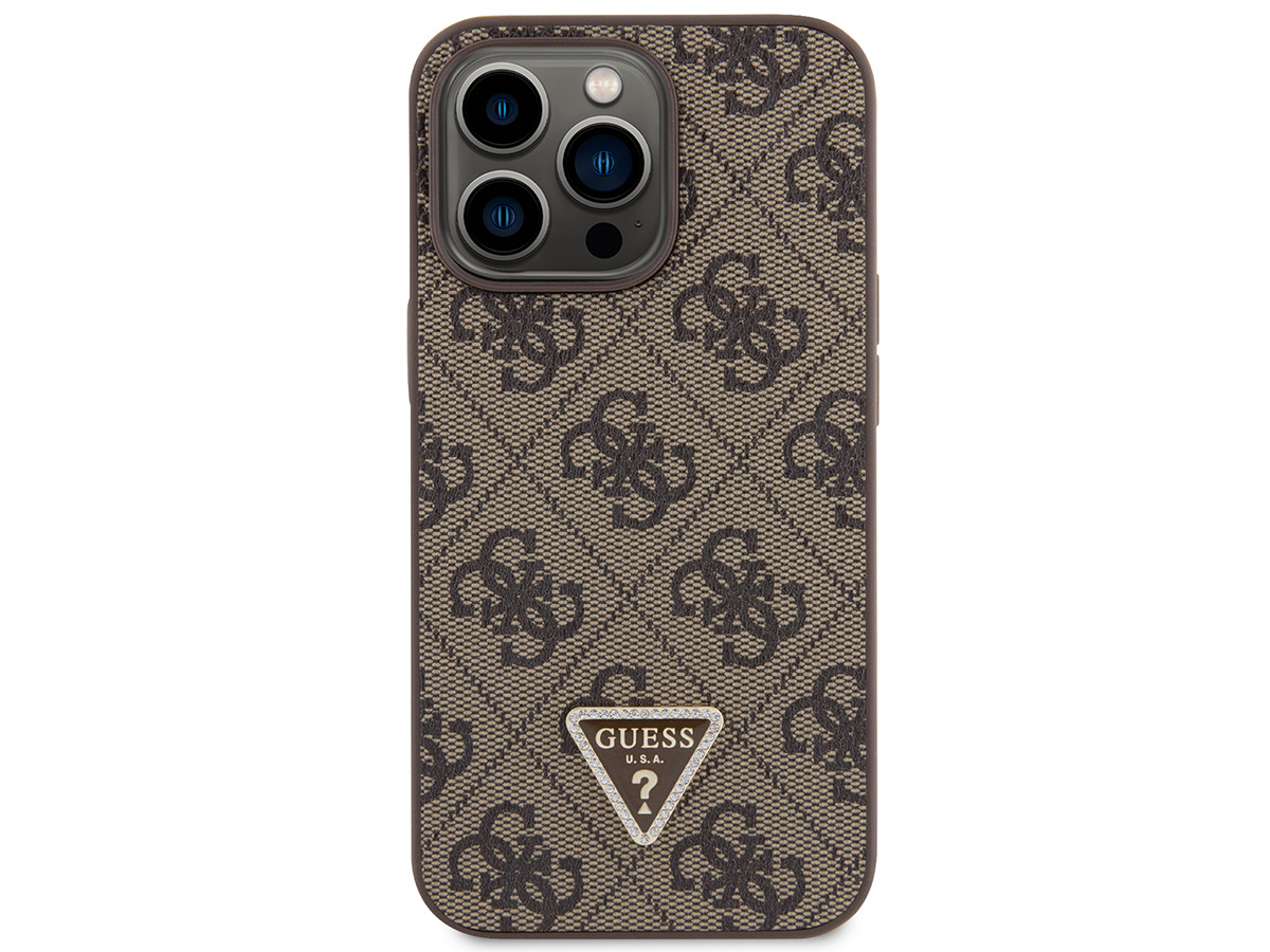 Guess 4G Monogram Necklace Case Bruin - iPhone 15 Pro Max hoesje Nekkoord