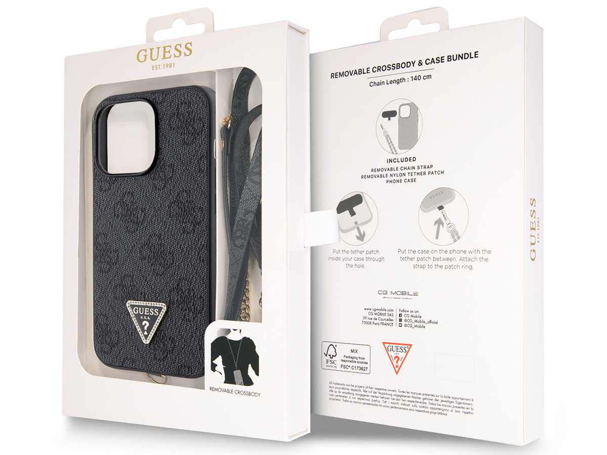 Guess 4G Monogram Necklace Case Grijs - iPhone 15 Pro Max hoesje Nekkoord