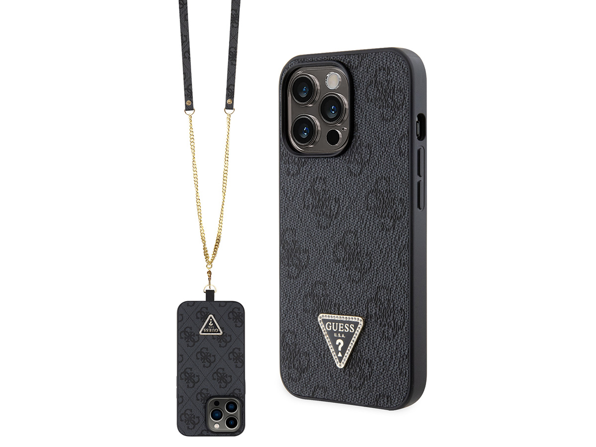 Guess 4G Monogram Necklace Case Grijs - iPhone 15 Pro Max hoesje Nekkoord