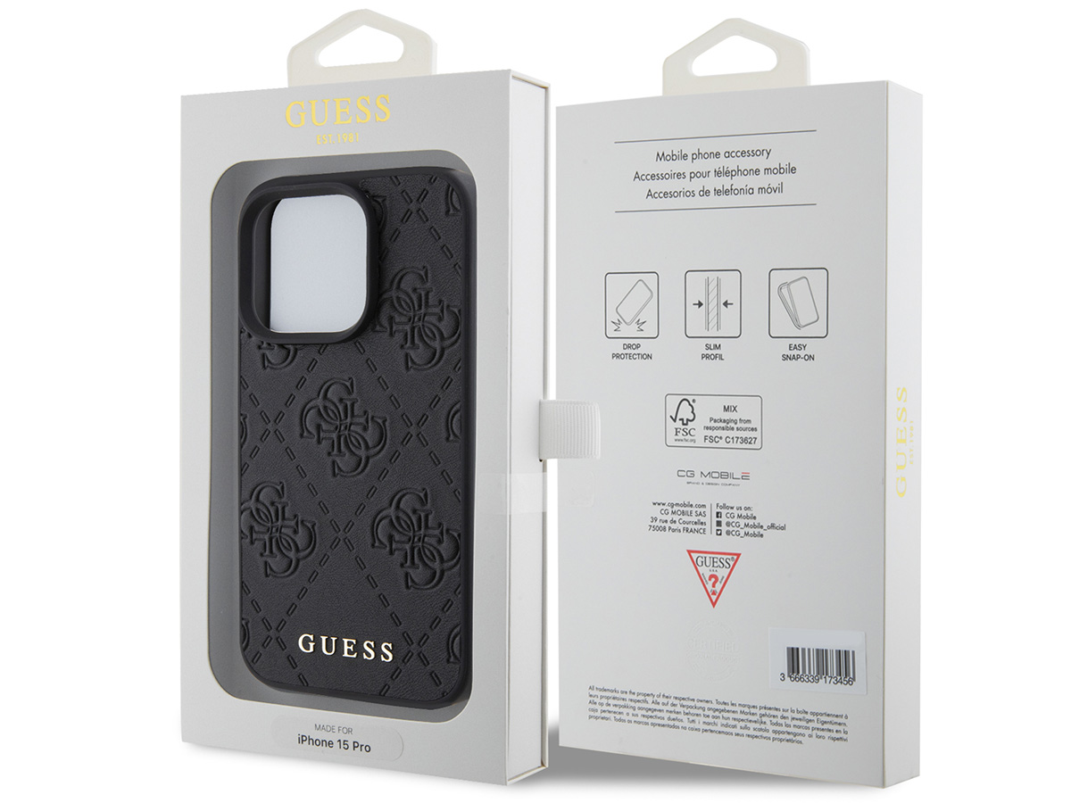 Guess 4G Monogram Stamped Case Zwart - iPhone 15 Pro Max hoesje