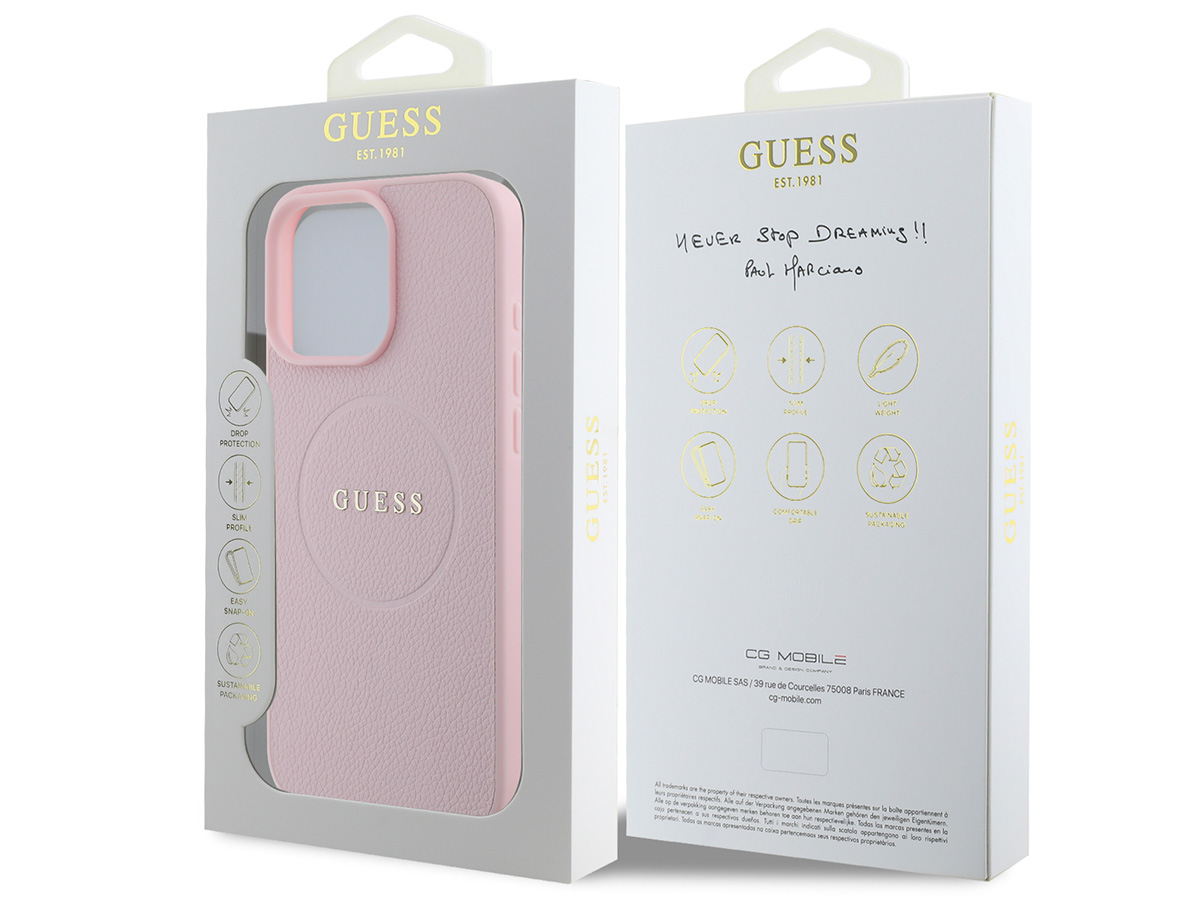 Guess Leatherette MagSafe Case Roze - iPhone 15 Pro Max hoesje