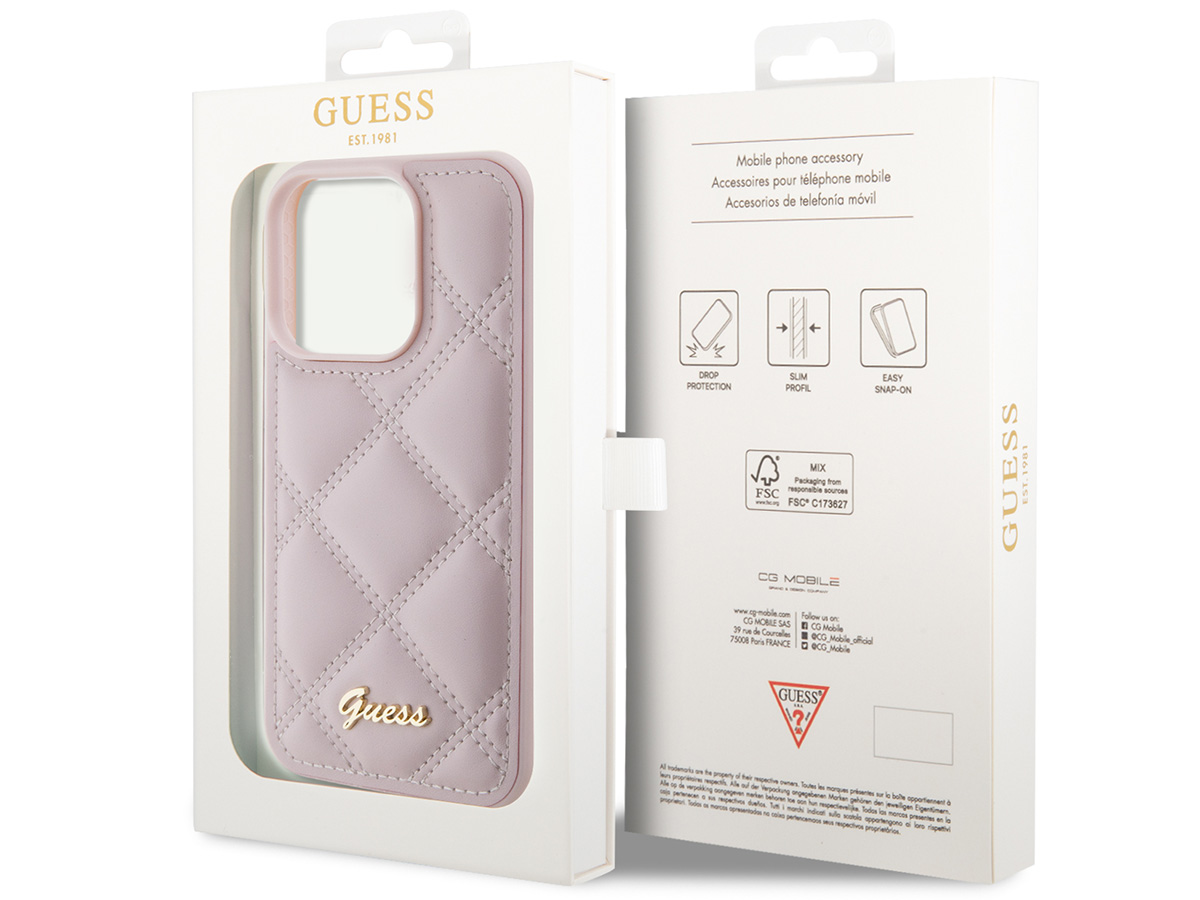 Guess Diamond Quilted Puffer Case Roze - iPhone 15 Pro Max hoesje