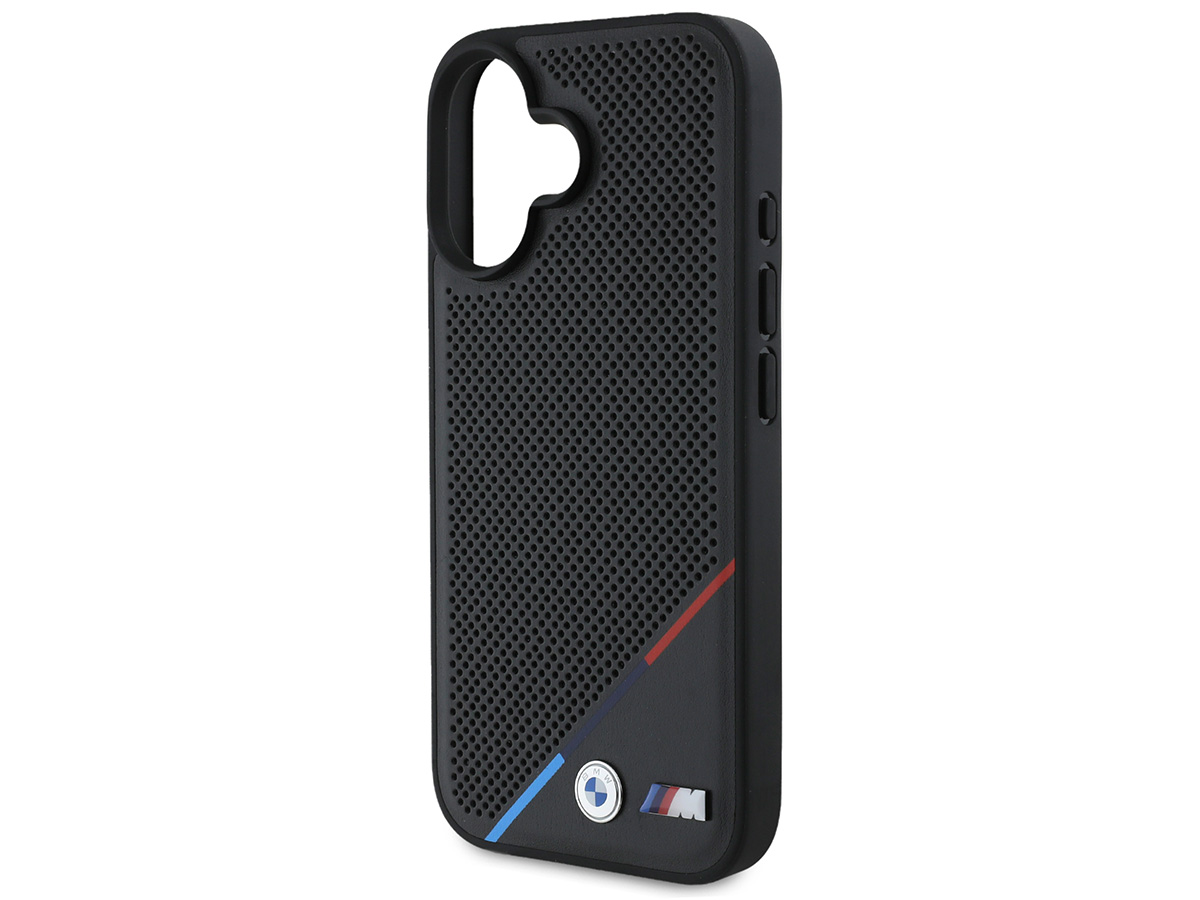 BMW M Perforated Tricolor MagSafe Case Zwart - iPhone 16 hoesje