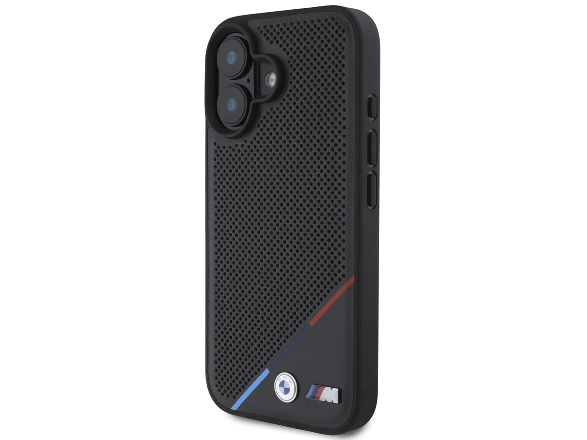 BMW M Perforated Tricolor MagSafe Case Zwart - iPhone 16 hoesje