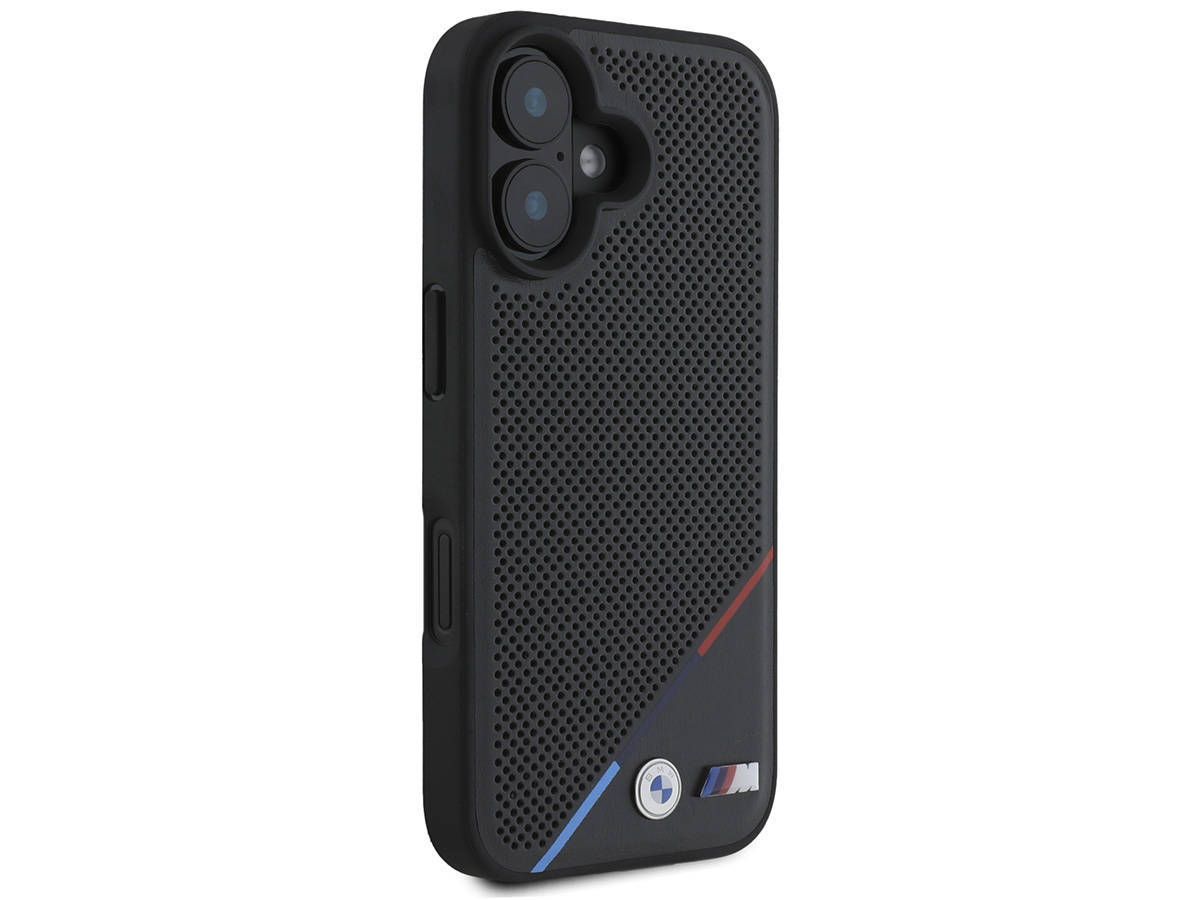 BMW M Perforated Tricolor MagSafe Case Zwart - iPhone 16 hoesje