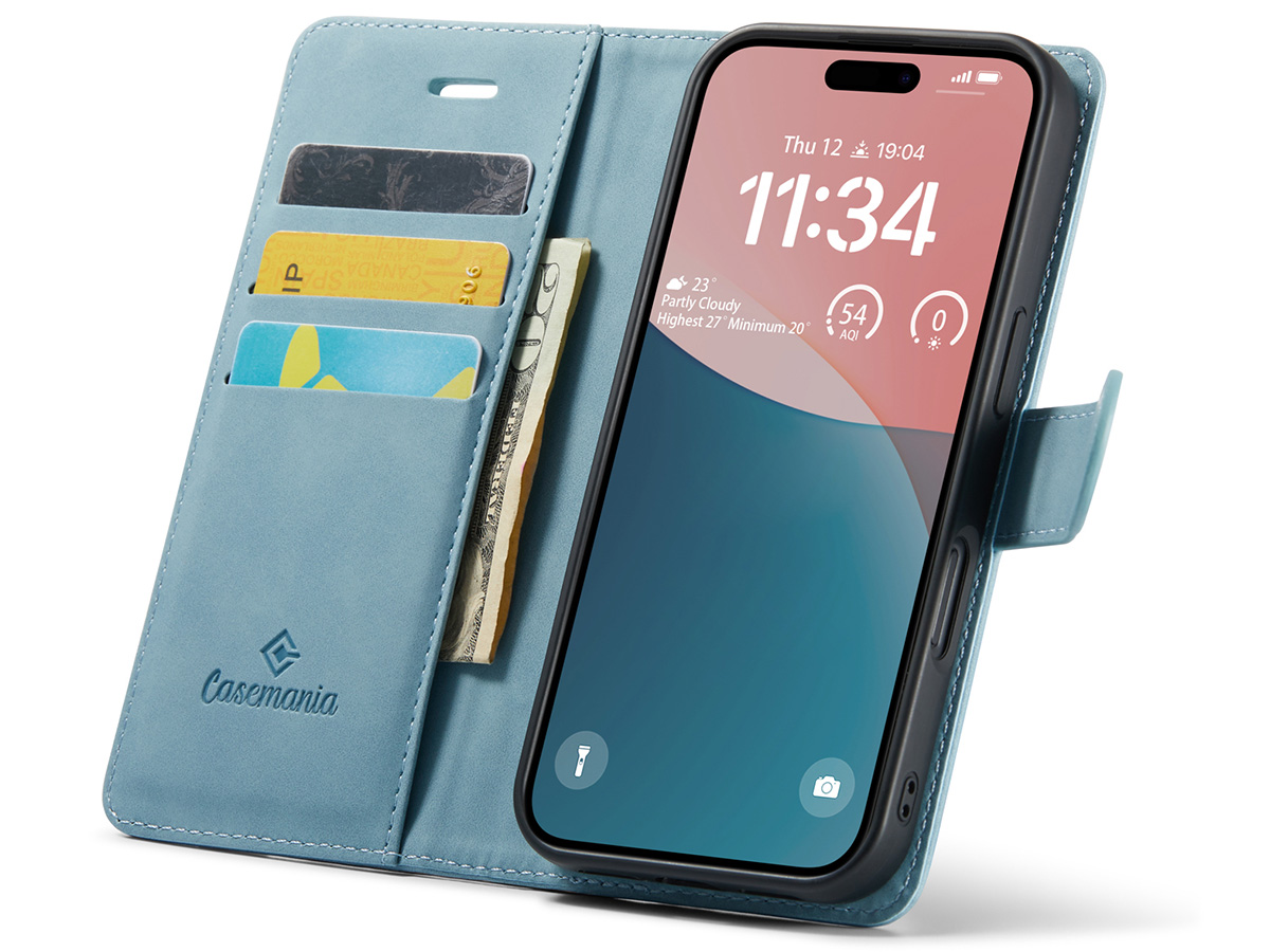 CaseMania 2in1 Magnetic Bookcase Aqua - iPhone 16 Hoesje