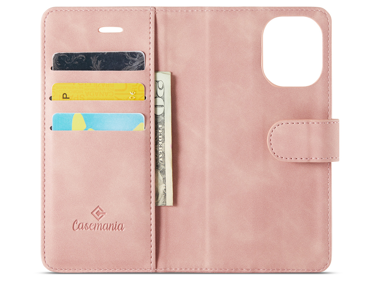 CaseMania 2in1 Magnetic Bookcase Roze - iPhone 16 Hoesje