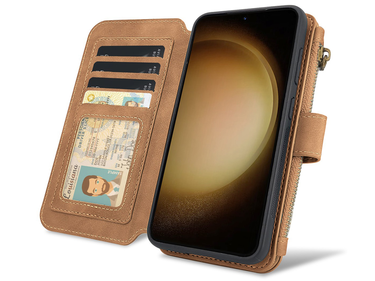 CaseMania 2in1 Wallet Ritsvak Case Cognac - iPhone 16 Hoesje