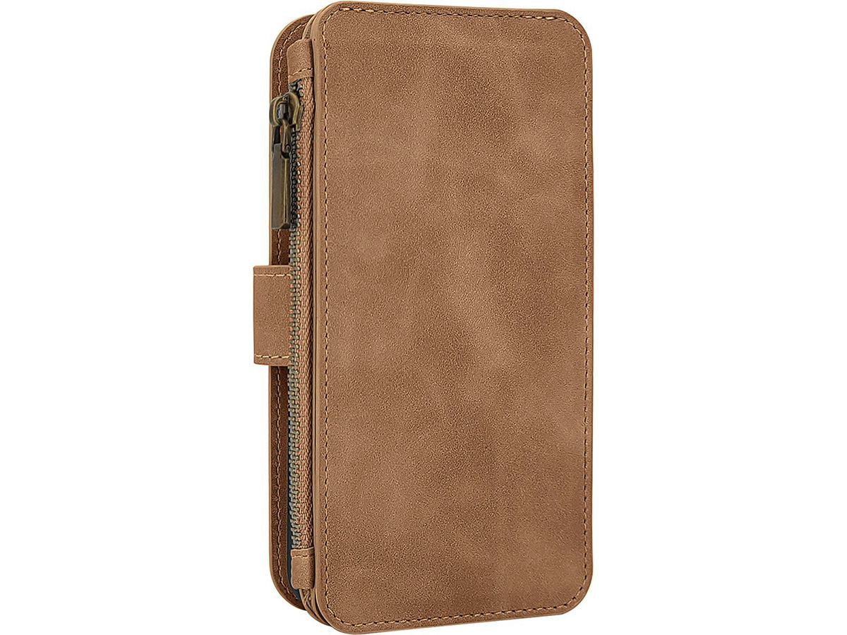 CaseMania 2in1 Wallet Ritsvak Case Cognac - iPhone 16 Hoesje