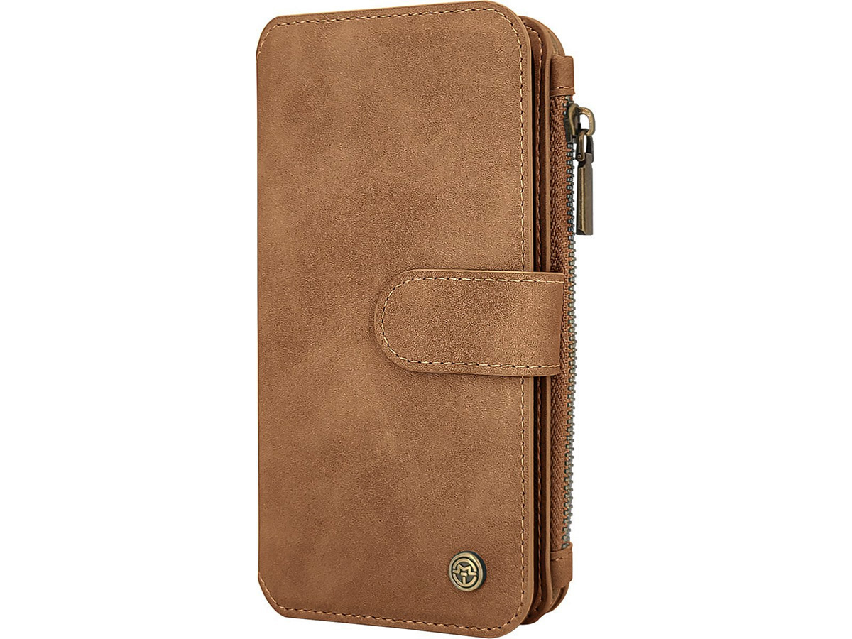 CaseMania 2in1 Wallet Ritsvak Case Cognac - iPhone 16 Hoesje