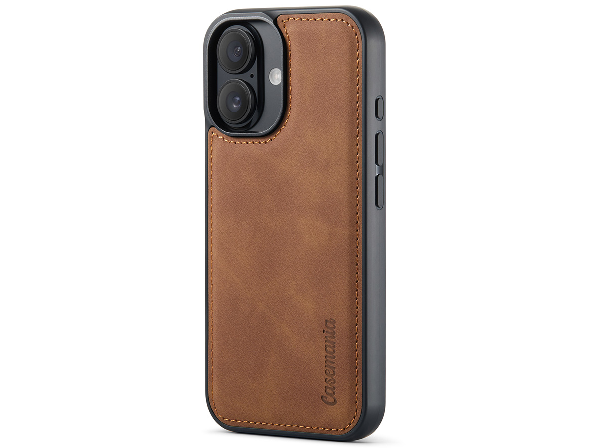 CaseMania 2in1 Wallet Ritsvak Case Cognac - iPhone 16 Hoesje