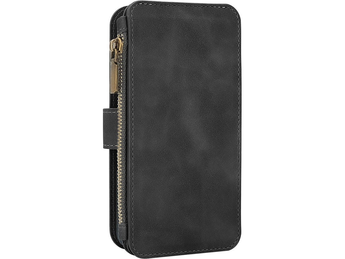 CaseMania 2in1 Wallet Ritsvak Case Zwart - iPhone 16 Hoesje