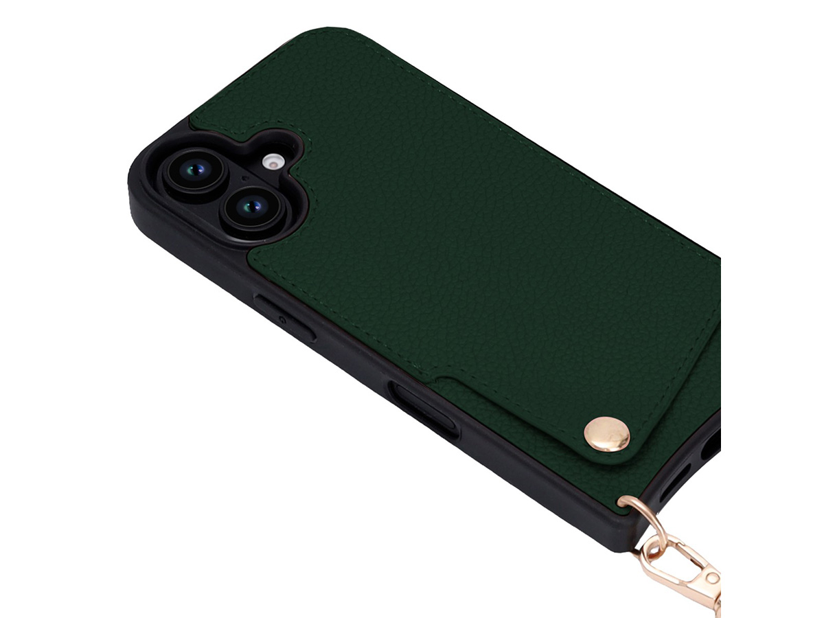 CaseMania Crossbody Card Case met Koord - iPhone 16 Hoesje Groen