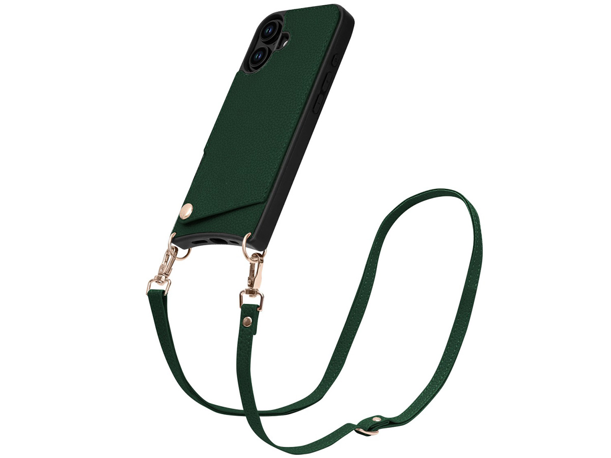 CaseMania Crossbody Card Case met Koord - iPhone 16 Hoesje Groen