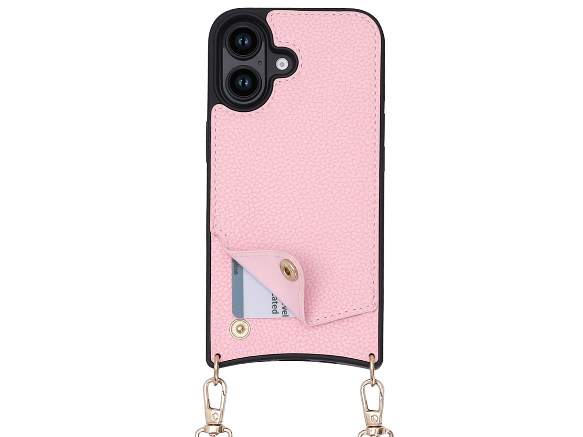 CaseMania Crossbody Card Case met Koord - iPhone 16 Hoesje Roze