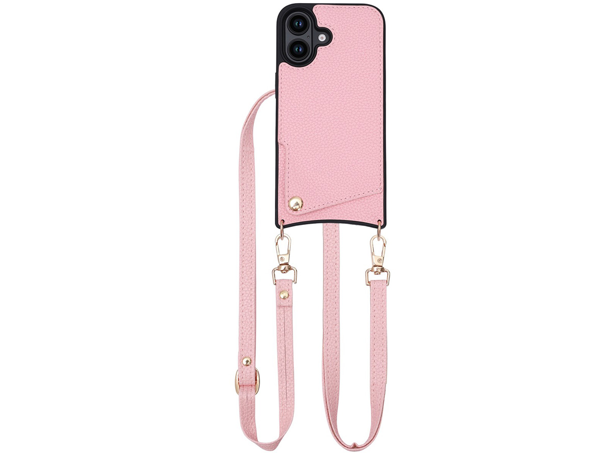 CaseMania Crossbody Card Case met Koord - iPhone 16 Hoesje Roze