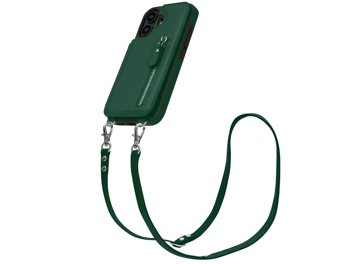 CaseMania Crossbody Wallet Case met Koord - iPhone 16 Hoesje Groen