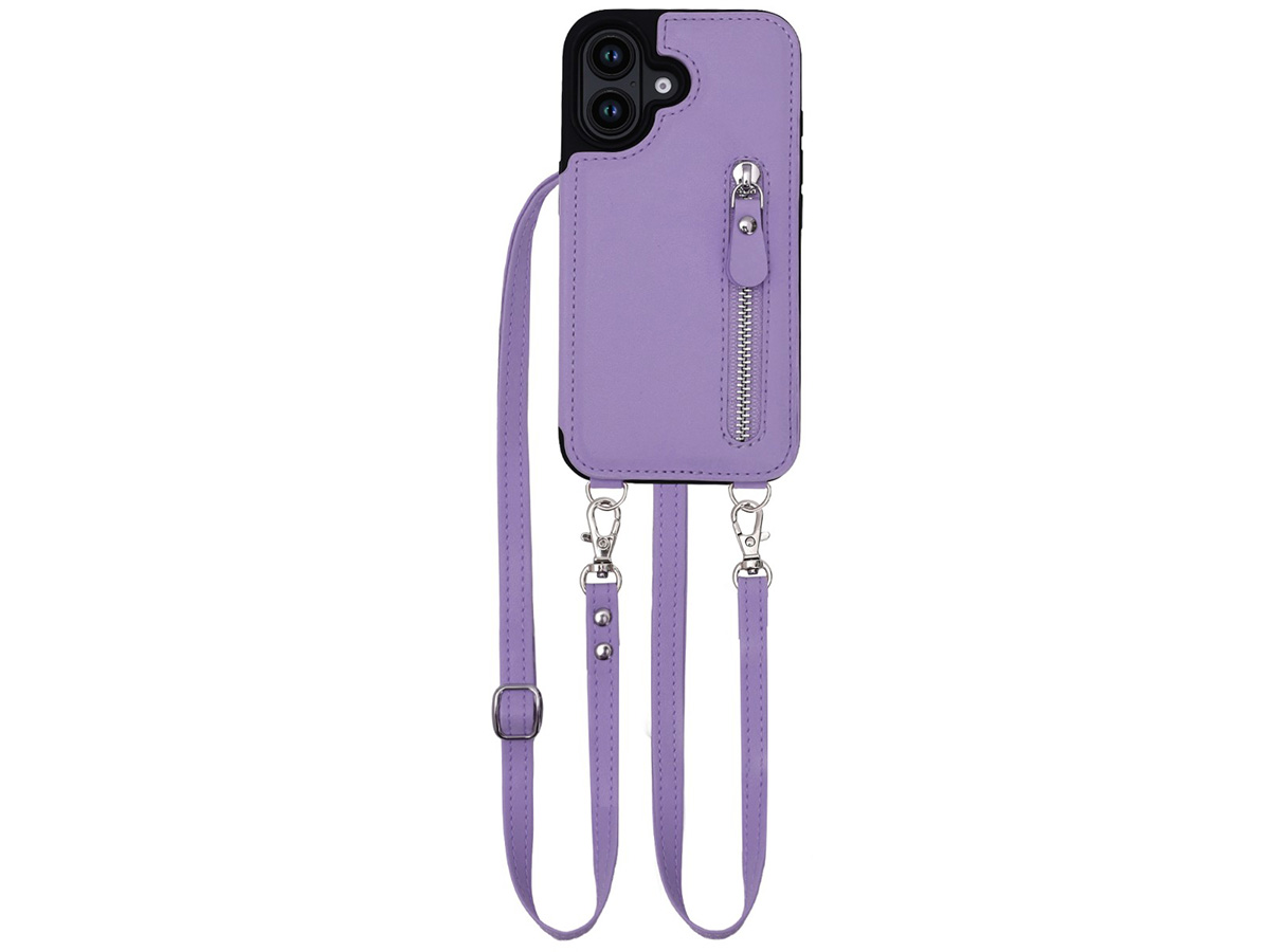 CaseMania Crossbody Wallet Case met Koord - iPhone 16 Hoesje Lila Paars