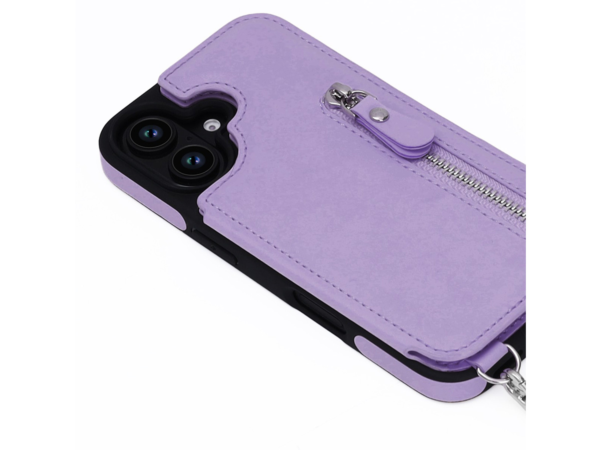 CaseMania Crossbody Wallet Case met Koord - iPhone 16 Hoesje Lila Paars