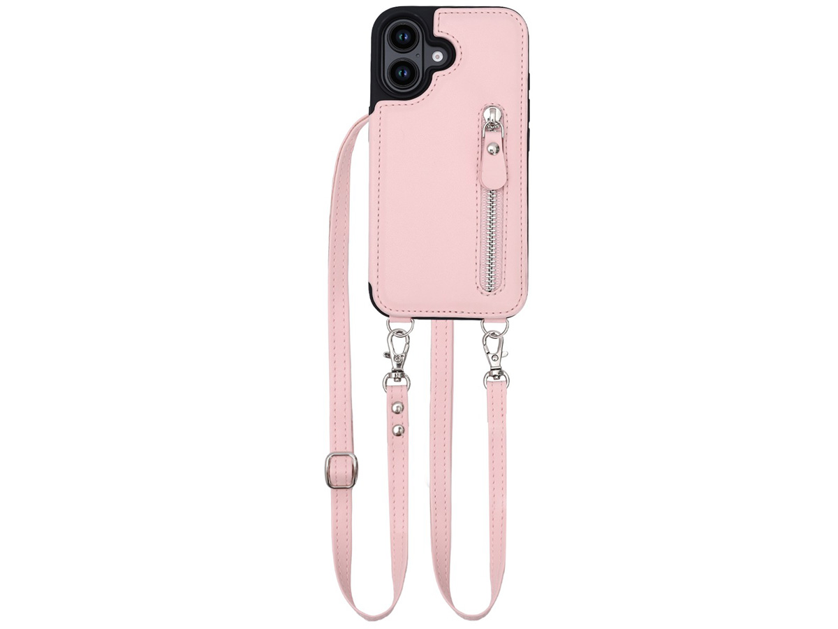 CaseMania Crossbody Wallet Case met Koord - iPhone 16 Hoesje Roze