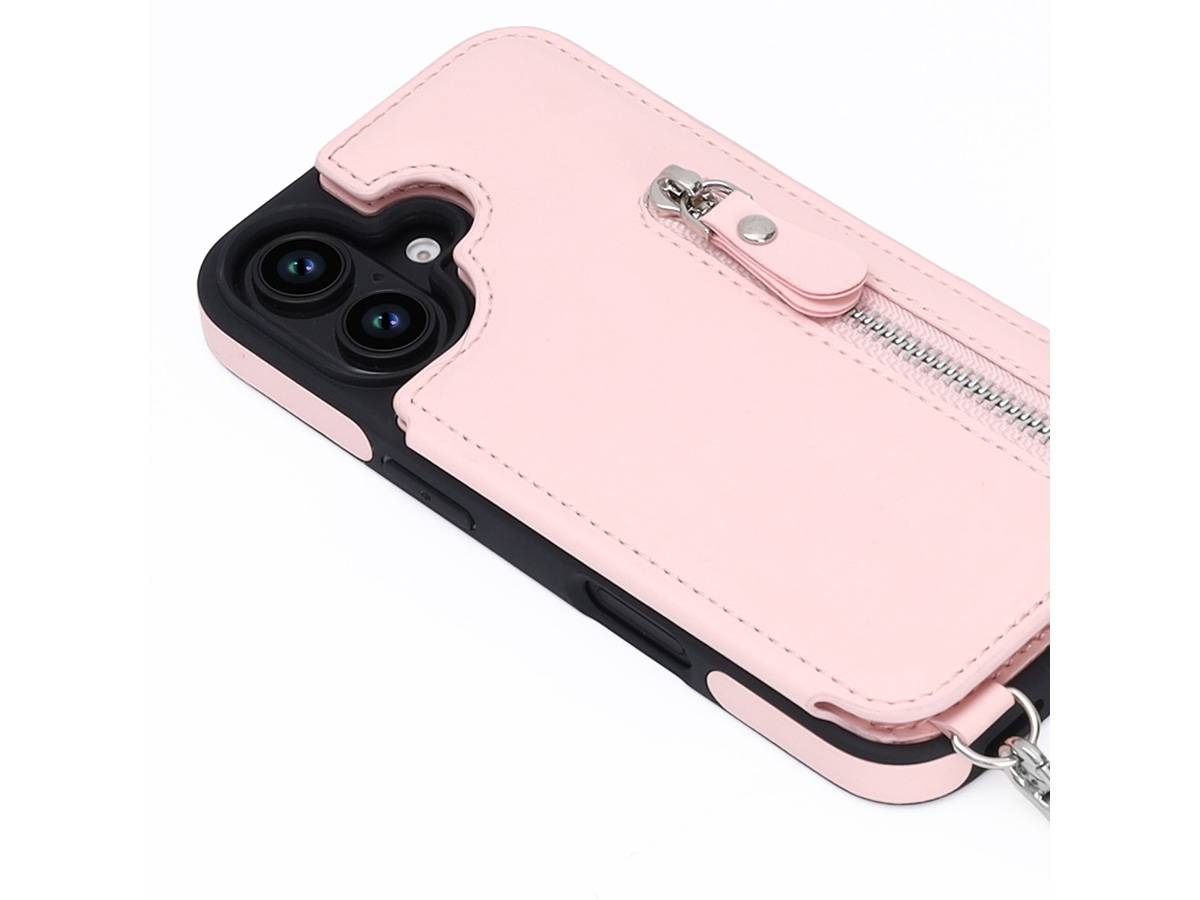 CaseMania Crossbody Wallet Case met Koord - iPhone 16 Hoesje Roze