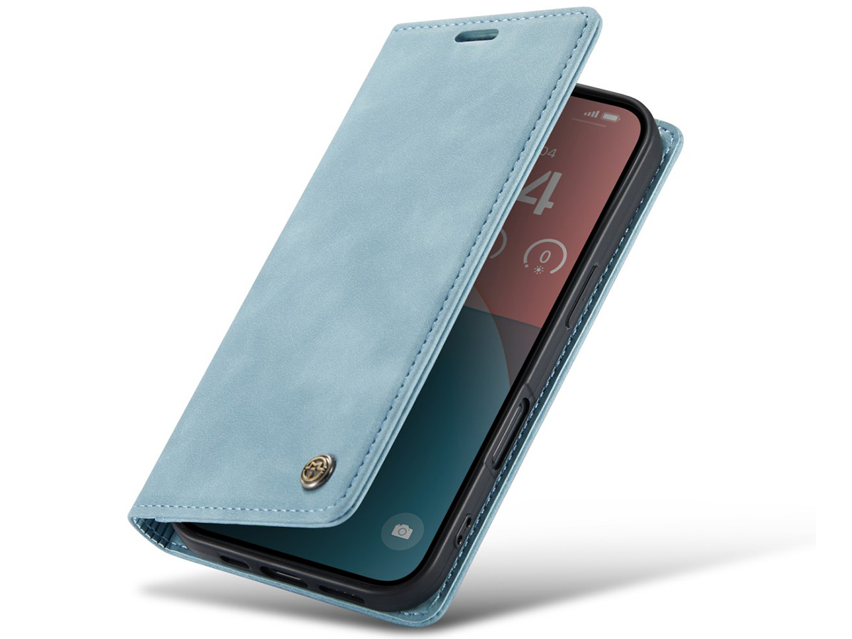 CaseMania Vintage Slim Bookcase Aqua - iPhone 16 hoesje