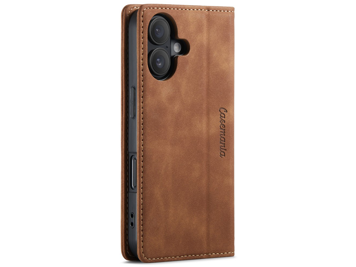 CaseMania Vintage Slim Bookcase Cognac - iPhone 16 hoesje