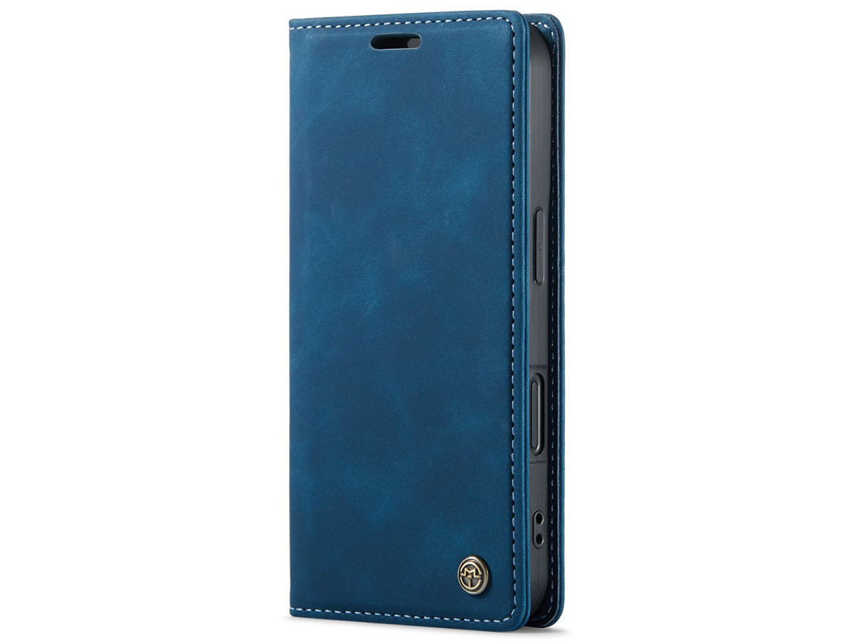 CaseMania Vintage Slim Bookcase Donkerblauw - iPhone 16 hoesje