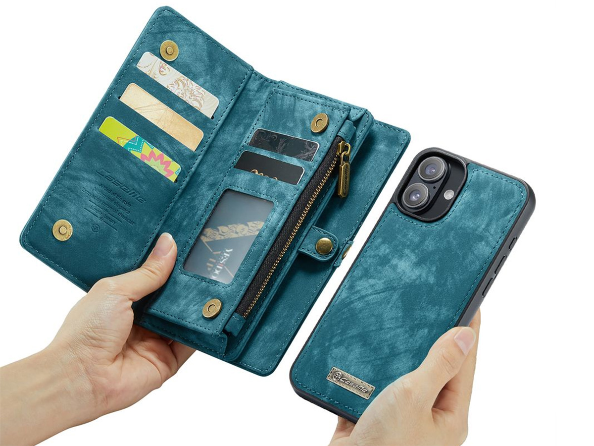 CaseMe 2in1 Wallet Case met Ritsvak Blauw - iPhone 16 Hoesje