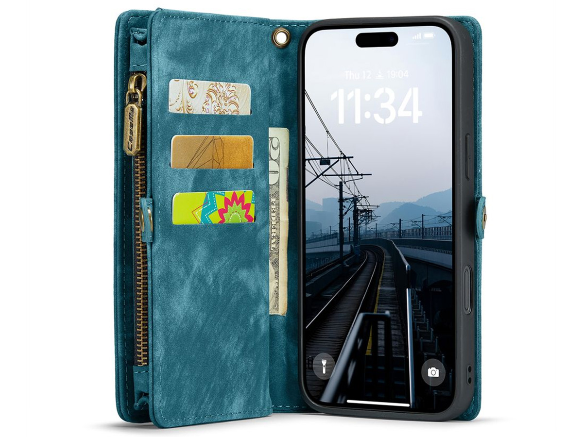 CaseMe 2in1 Wallet Case met Ritsvak Blauw - iPhone 16 Hoesje