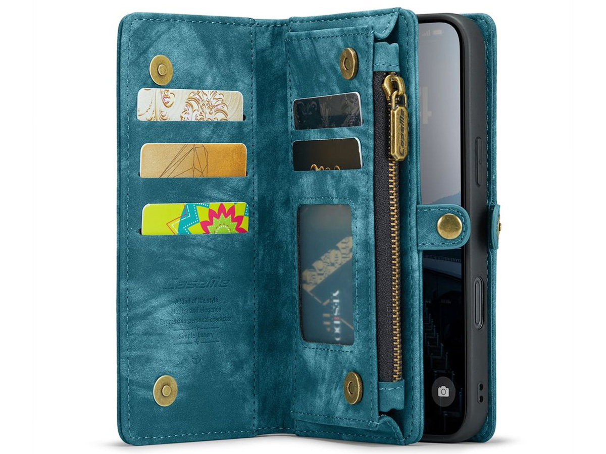 CaseMe 2in1 Wallet Case met Ritsvak Blauw - iPhone 16 Hoesje